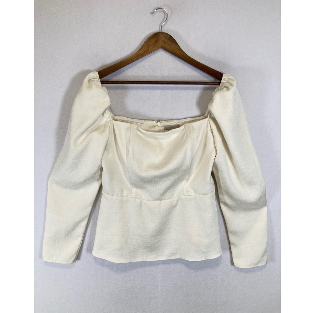 Regencycore H&M Women‎ Medium Cream Puff Sleeve Square Neck Peplum Blouse Top